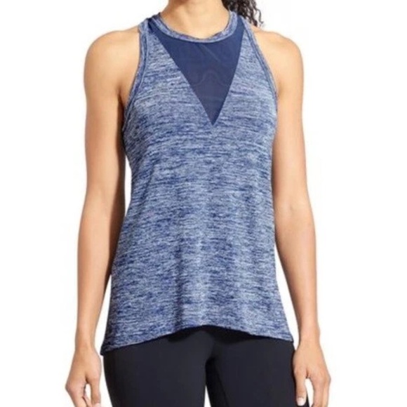 Athleta Tops - Athleta Utopia Heather Blue Mesh Cutout Halter Racerback Tank